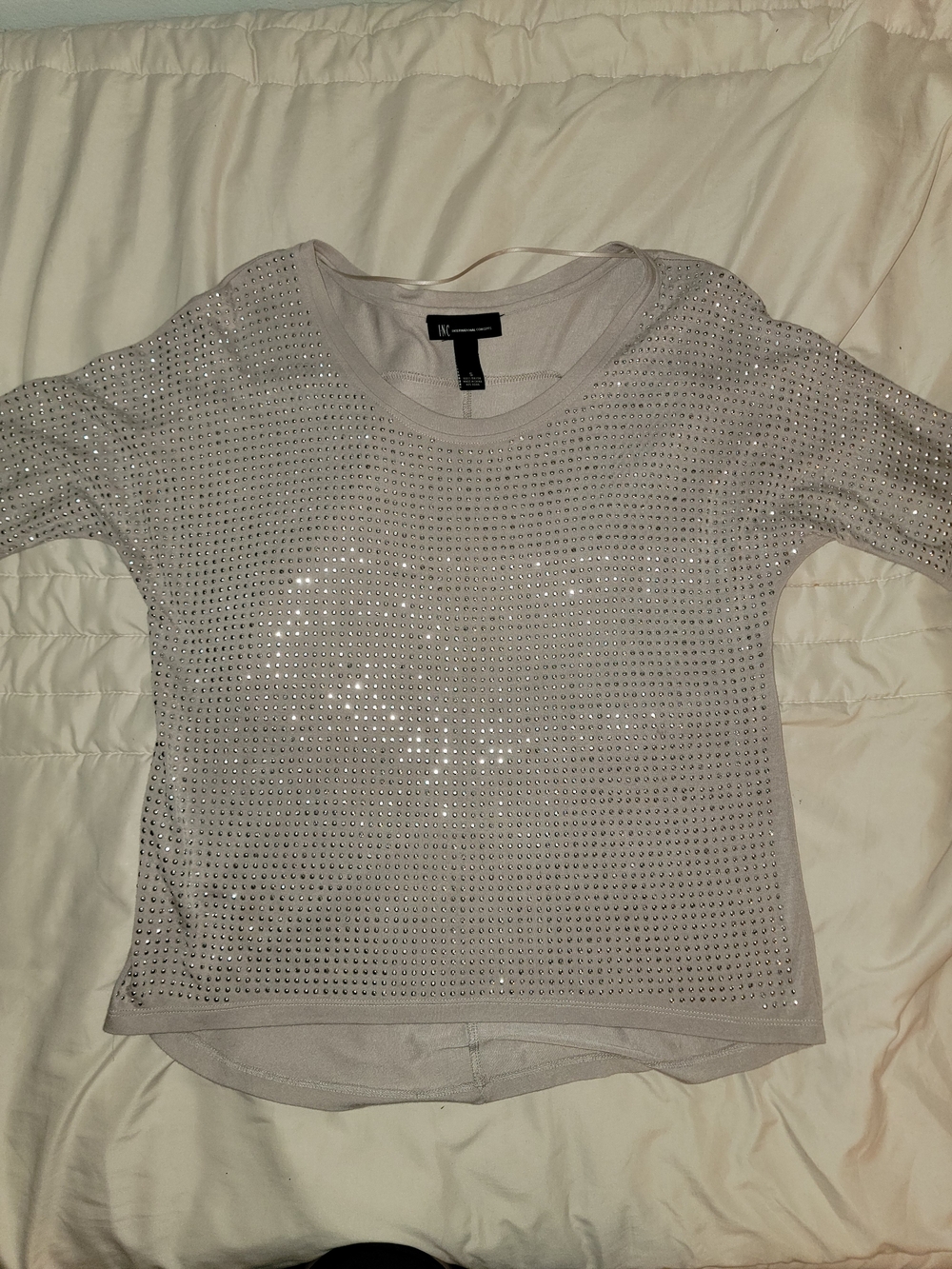 INC Light Gray Sequin-Embellished Women's Top